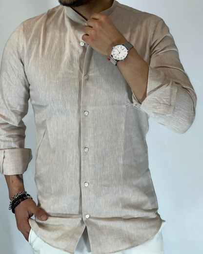Camisa de Linho com Gola Mao para Homem