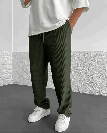 Calças Casuais para Homem com Tecido Canelado e Cintura Ajustável