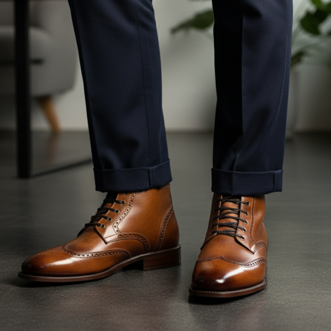 Botas de couro clássicas e elegantes para homem