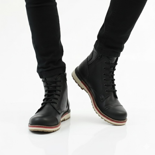 Bota de Pele com Atacadores para Homem