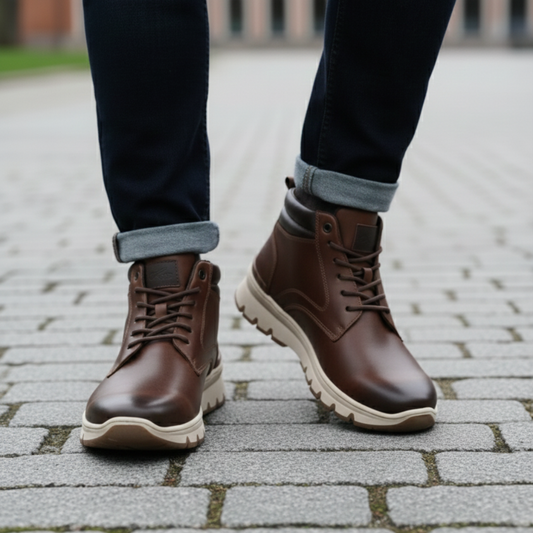 Bota de Couro Preta Resistente para Homem