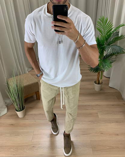 Calças de homem de perna direita com cintura ajustável e cordão