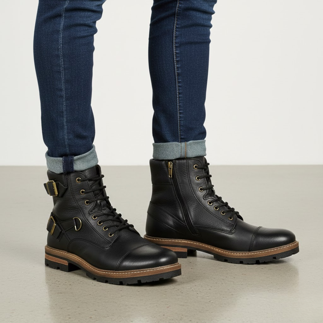 Bota de couro preta com sola de alta aderência para homem