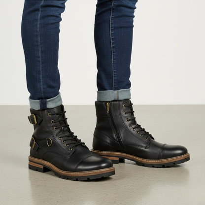 Bota de couro preta com sola de alta aderência para homem