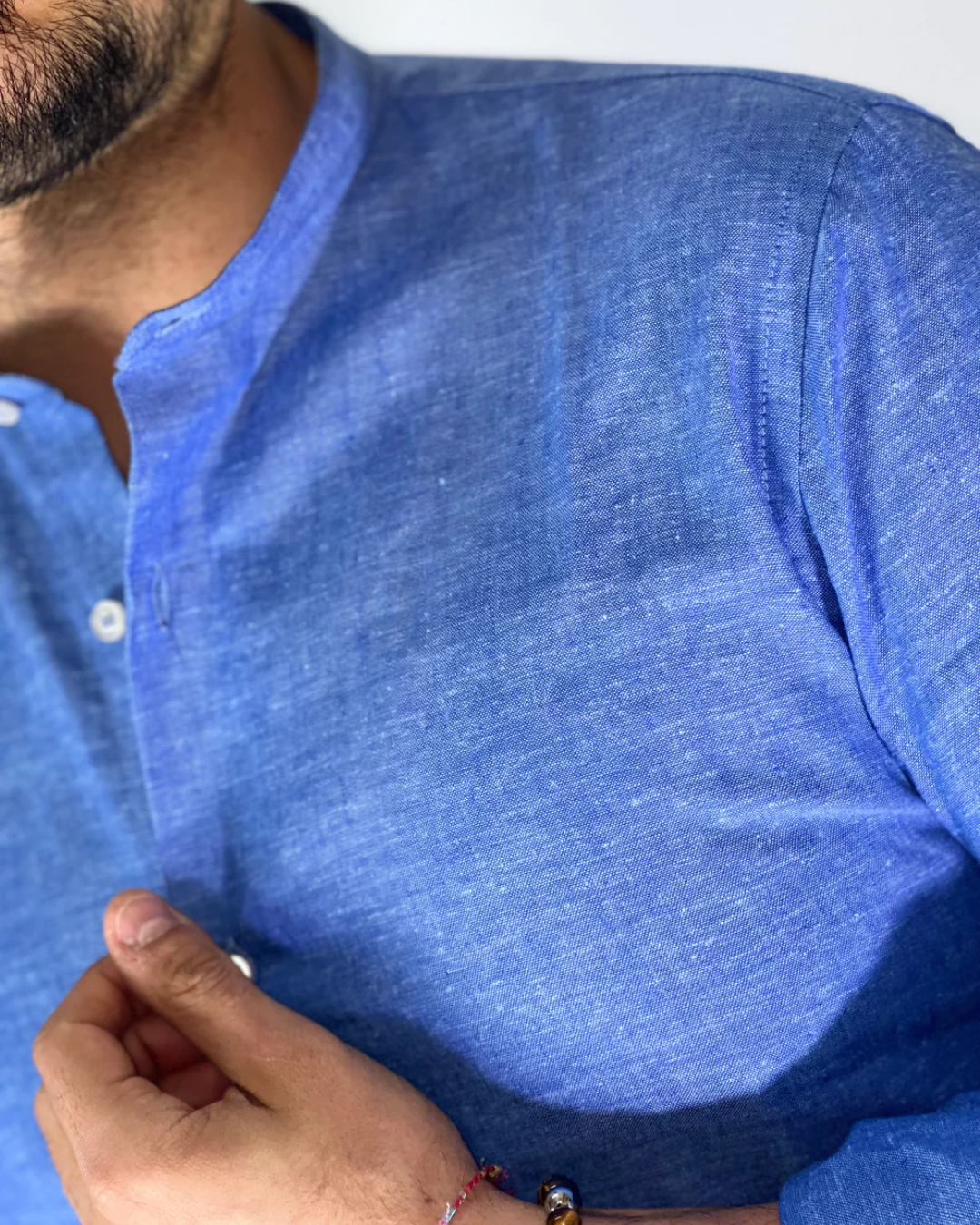 Camisa de Linho com Gola Mao para Homem