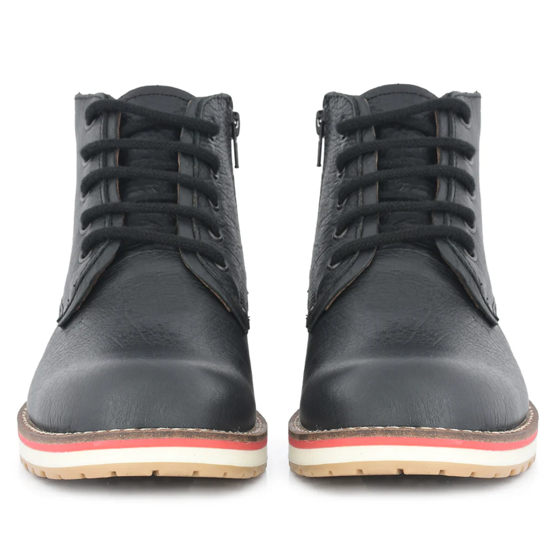 Bota de couro preta com base tricolor para homem