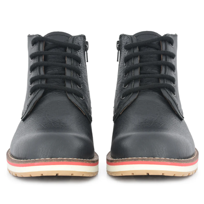 Bota de couro preta com base tricolor para homem