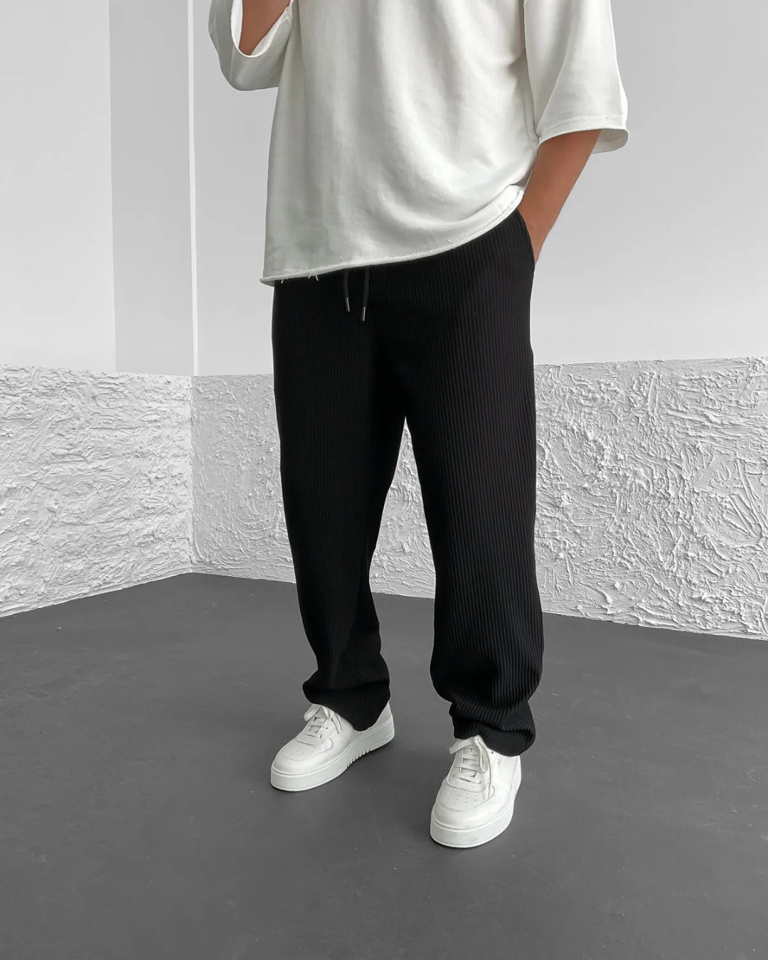 Calças Casuais para Homem com Tecido Canelado e Cintura Ajustável