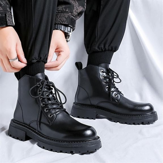 Botas de Couro de Biqueira Redonda para Homem