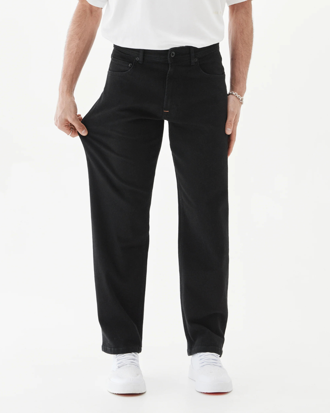 Calças de ganga clássicas de corte reto para homem