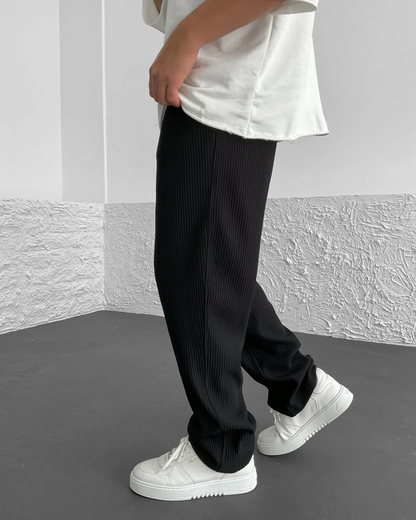 Calças Casuais para Homem com Tecido Canelado e Cintura Ajustável