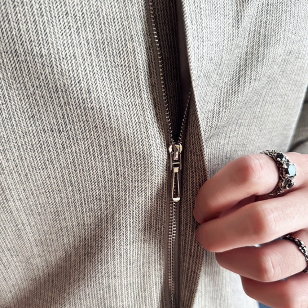 Camisa de Lapela Casual de Cor Lisa para Homem com Fecho de Correr