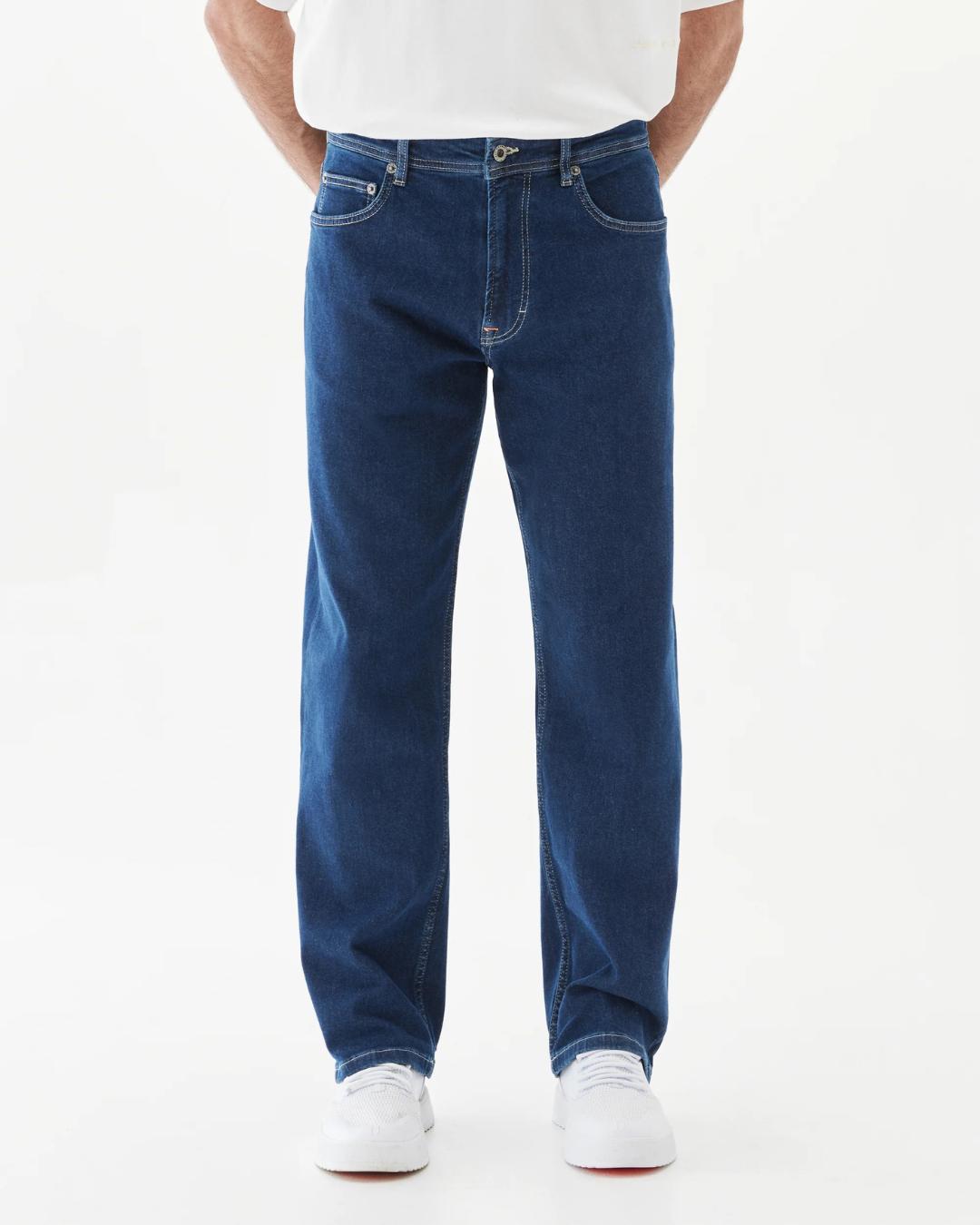 Calças de ganga clássicas de corte reto para homem